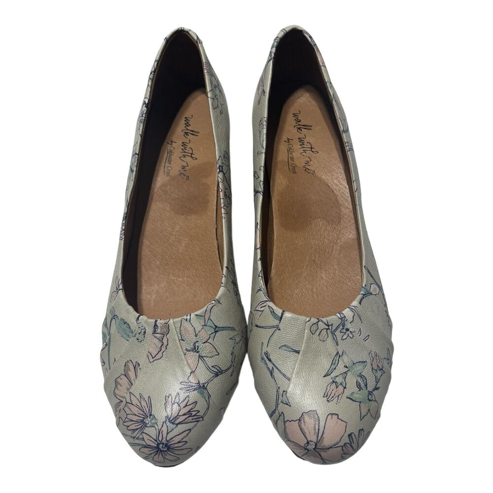 Walk With Me Coldwater Creek Floral Butterfly Print Leather Heels SIZE 9.5